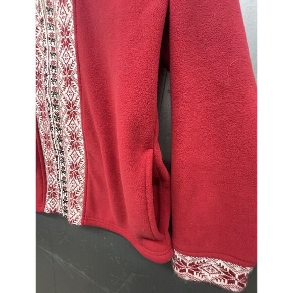LL Bean Fleece Sweater Women M Red Nordic Fair Isle Full Zip Jacket Christmas - Picture 4 of 15